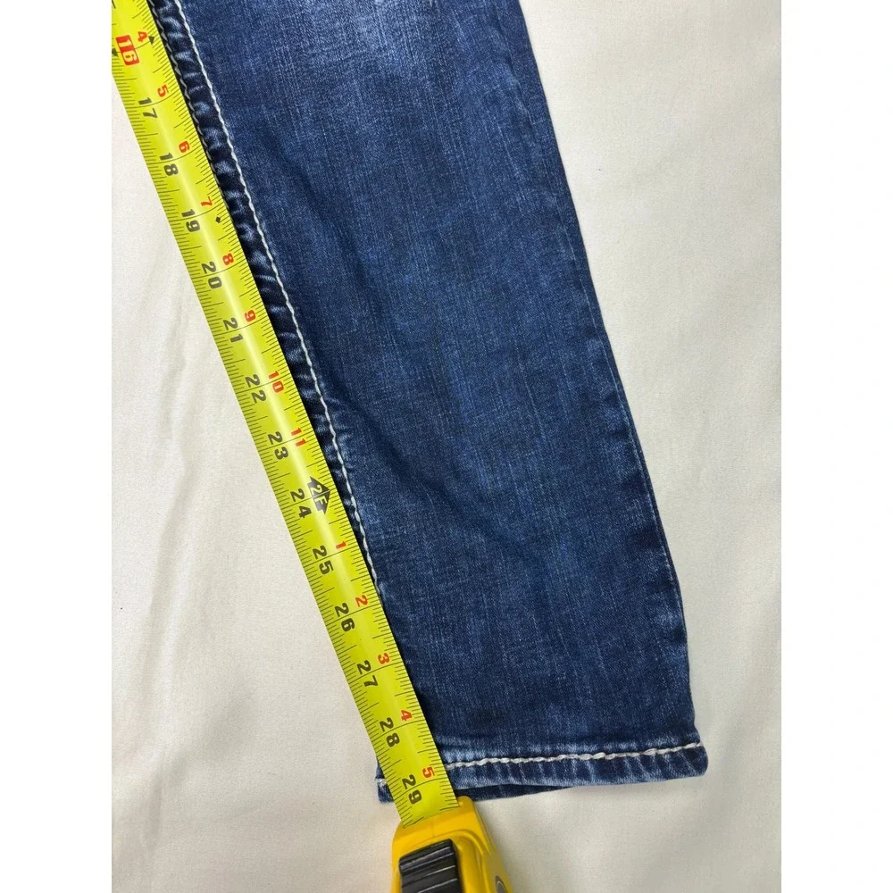 True Religion Skinny Jeans Mens 36X29 Dark Wash Distressed Contrast Stitch Blue